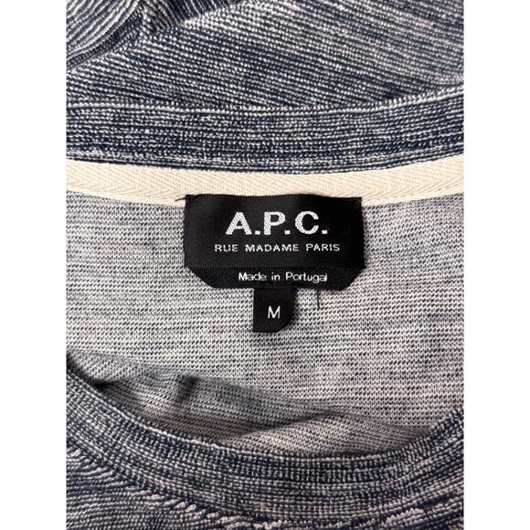 APC Sweater Medium Mens Indigo Blue Cotton Knit Crewneck - Picture 7 of 8